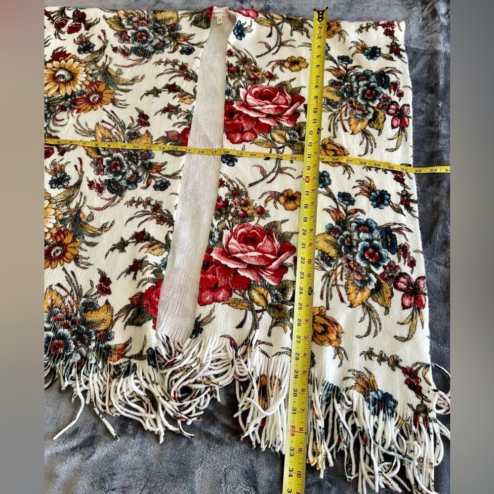 EUC Anthropologie Marseille Floral Fringed Kimono Poncho Shawl O/S Boho Western - Picture 13 of 15